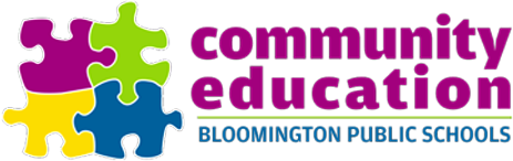 Community Education logo with purple, green, yellow and blue puzzle pieces