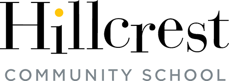 Playful text Hillcrest with grey community school beneath