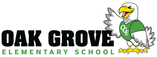 Oak Grove Elementary school logo with an bald eagle in green shirt