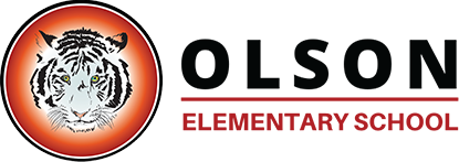 Olson Elementary School logo with a tiger's face in an orange ring