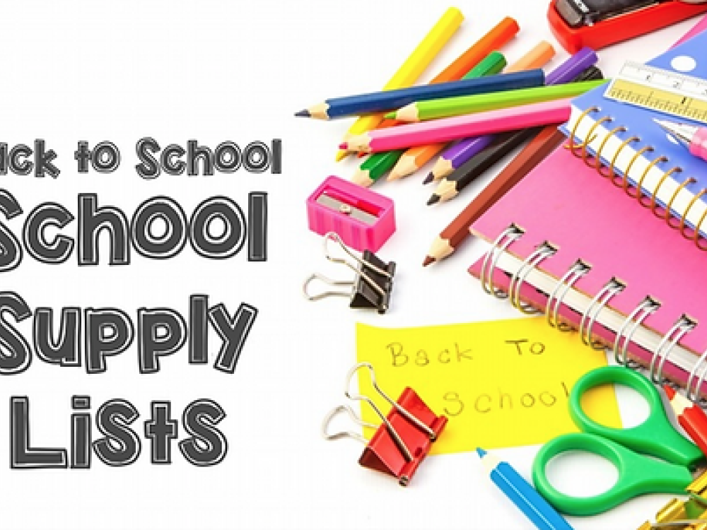 Colorful school supplies with Back to School School Supply Lists text