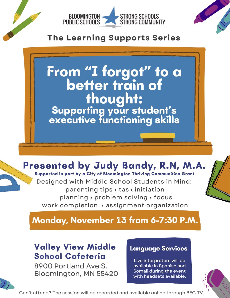 Middle School Parent Speaker Series flyer