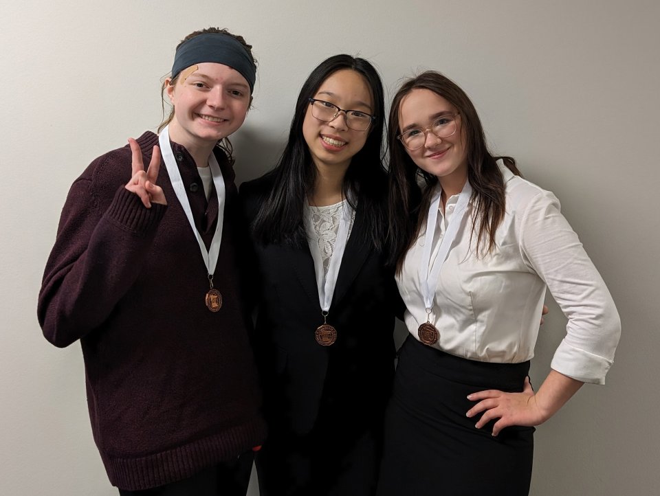 Photo of students Shae Ross, Kehan Chen and Addison Wendt
