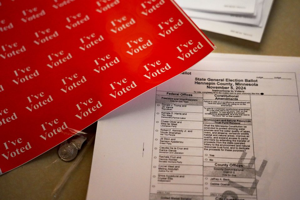 Sample ballot and "I Voted" stickers