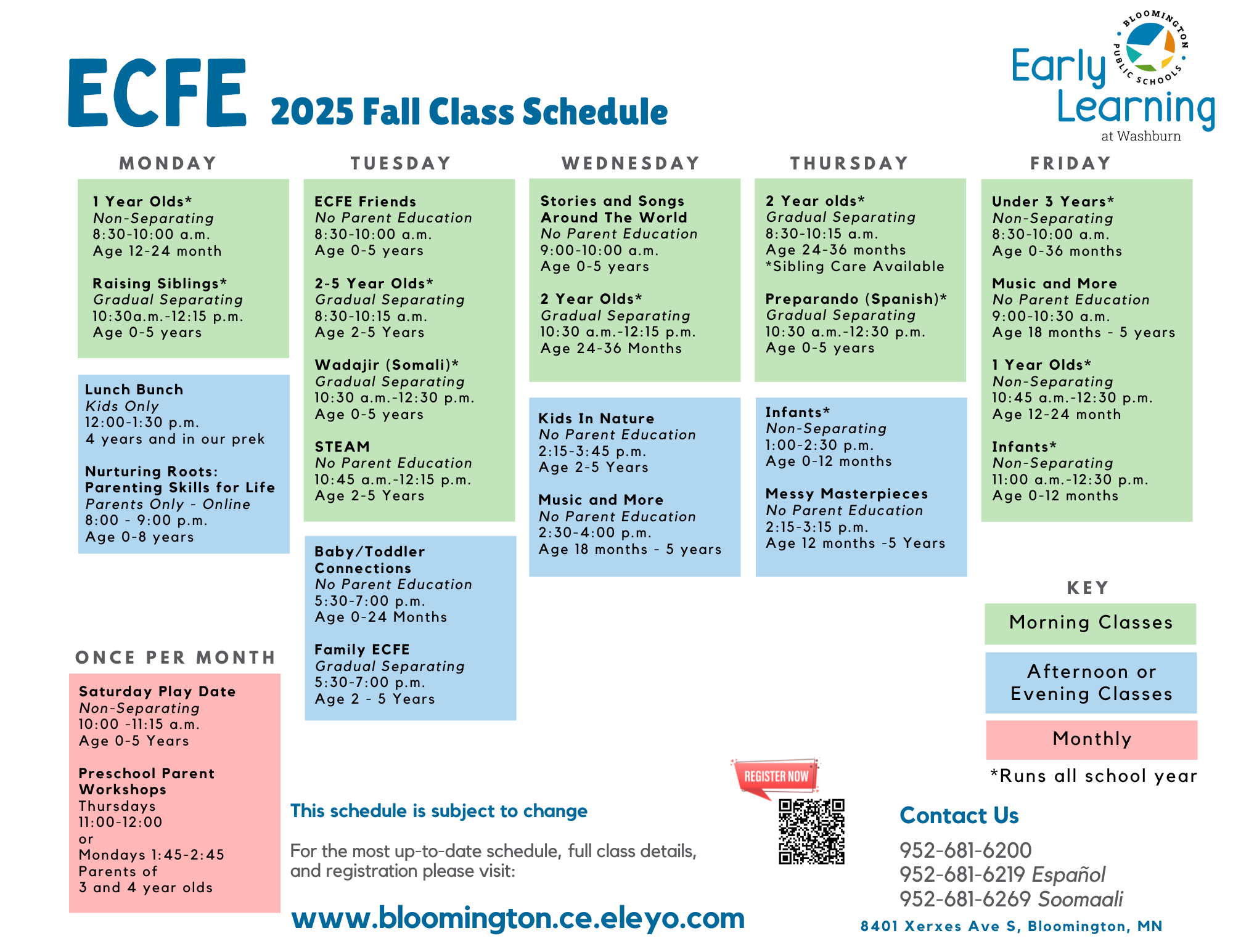 weekly fall schedule for ECFE