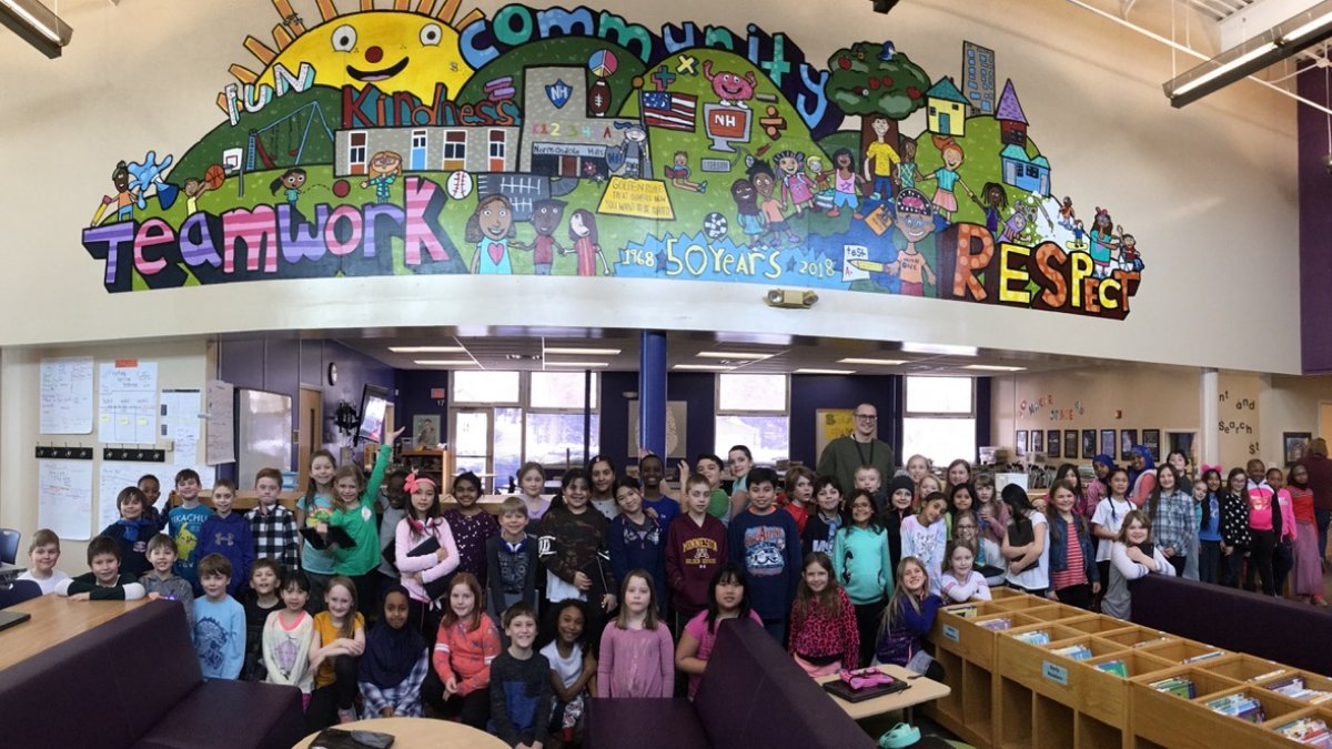 Student created school mural in Media Center