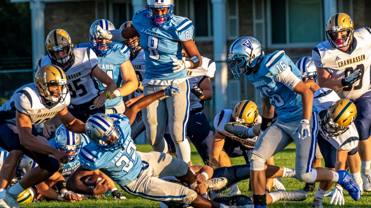 Jefferson football players during gameplay