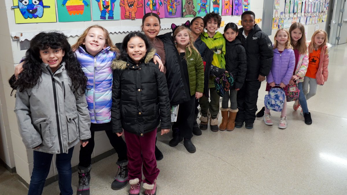 students in a hallway