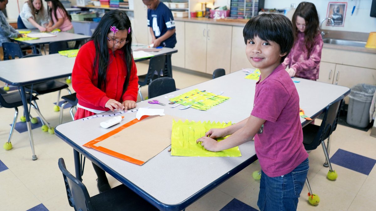 students working on art projects