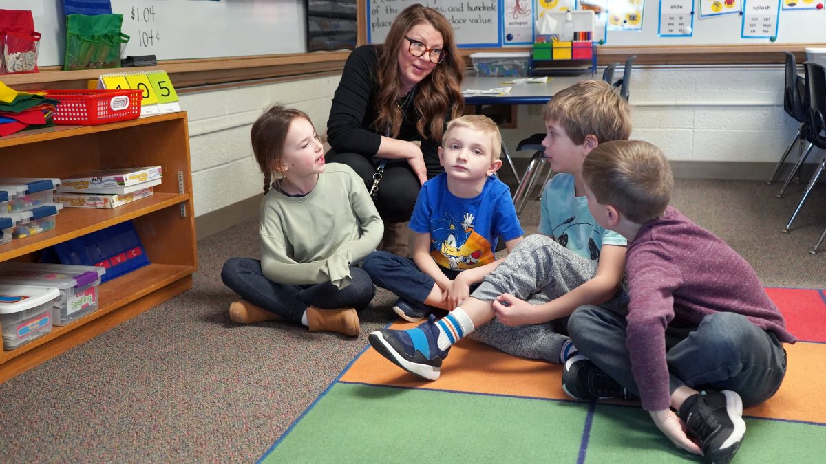 teacher talking to students
