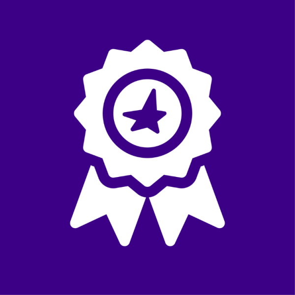 Purple background with an award ribbon icon
