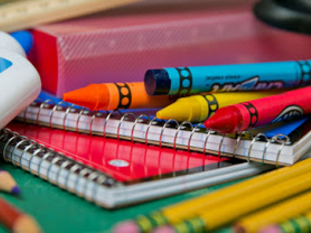 pile of new school supplies