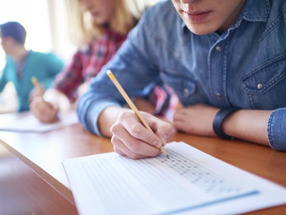 student taking a test
