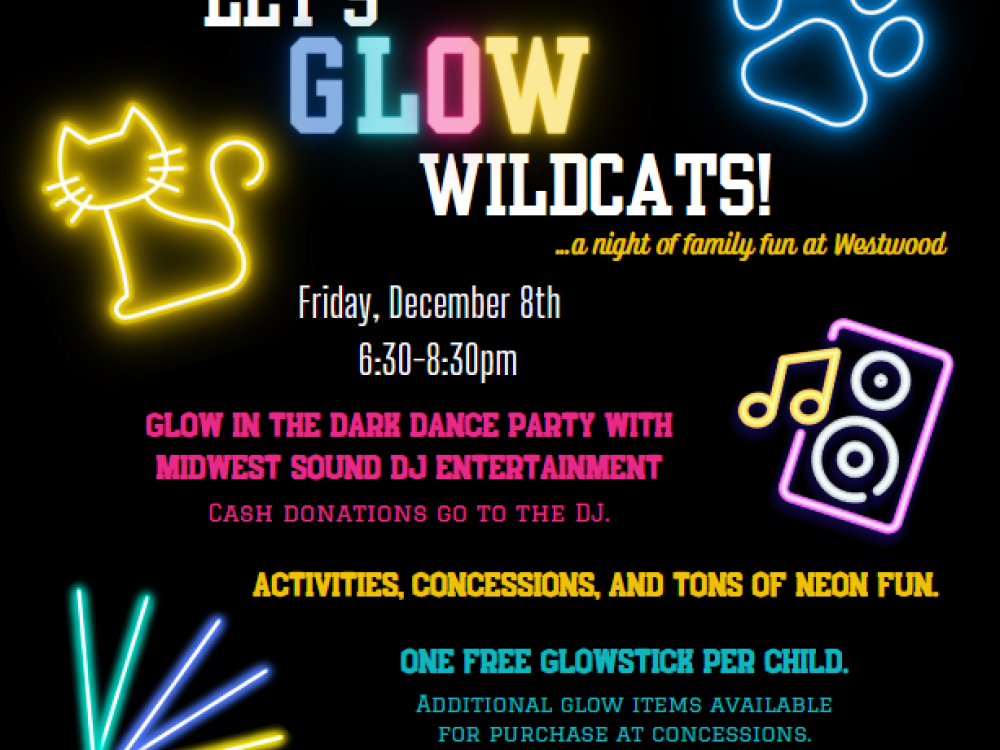 Glow Party at Westwood text with neon images
