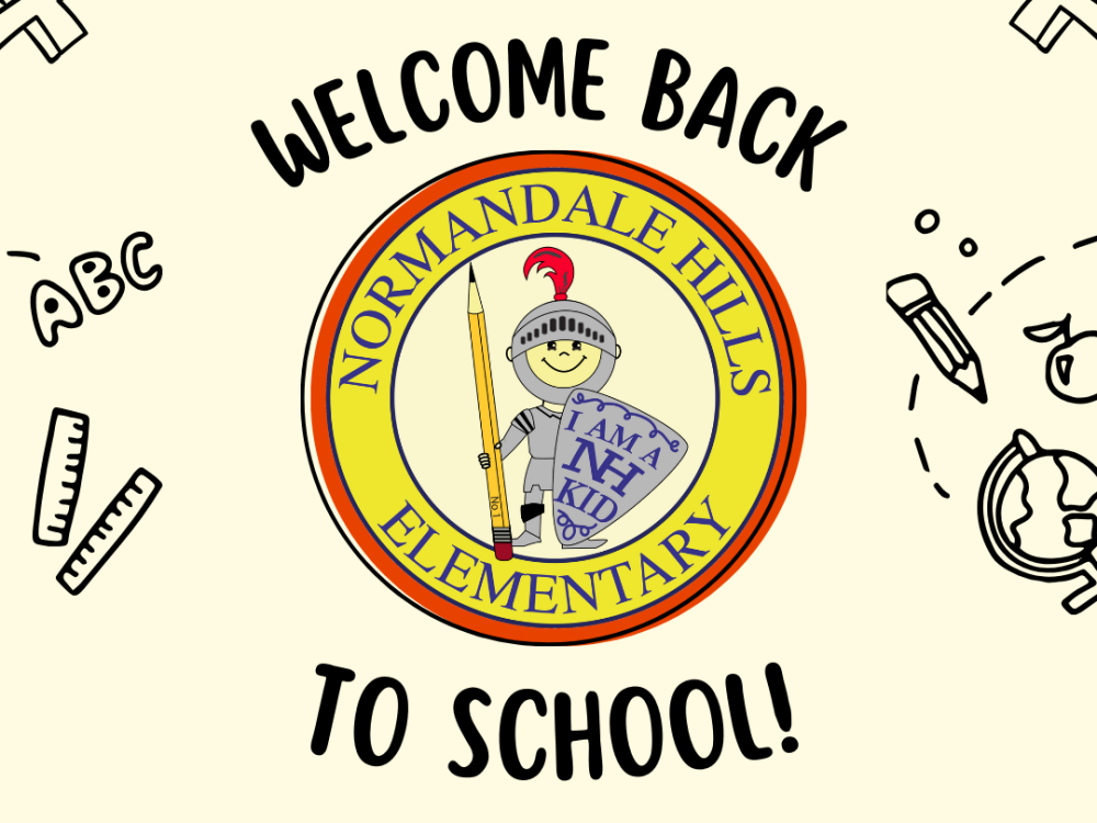 Cream background with school supplies and the NH logo that says Welcome Back to School