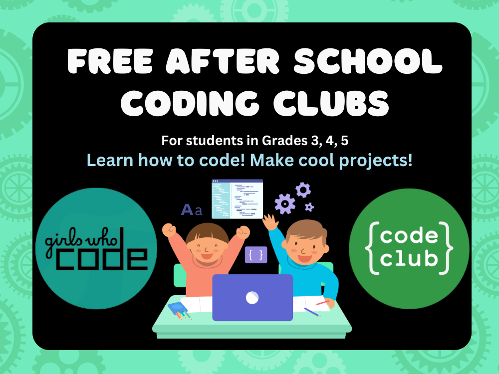 Free after school coding clubs for students in grades 3, 4, 5