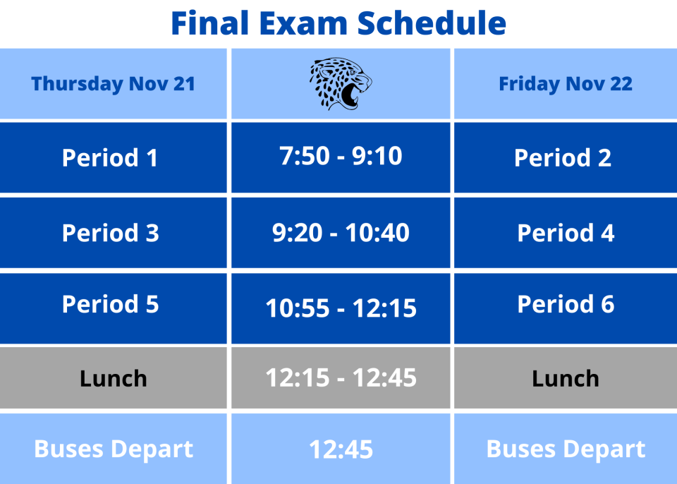 Final Exam Schedule Tri 1 Jefferson