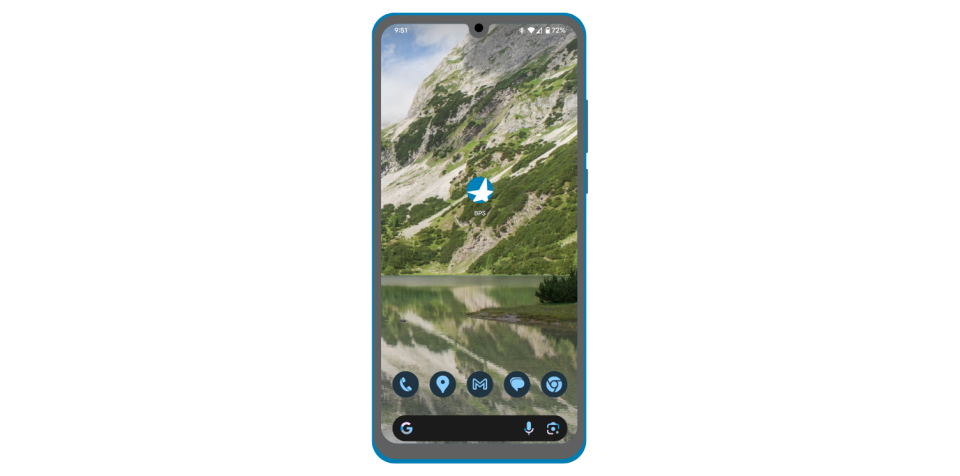 Smartphone with a district logo app icon on screen